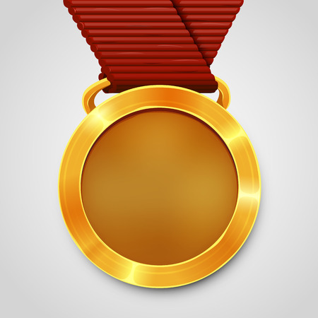 Emty award gold medal with red ribbon. Vector illustrationのイラスト素材