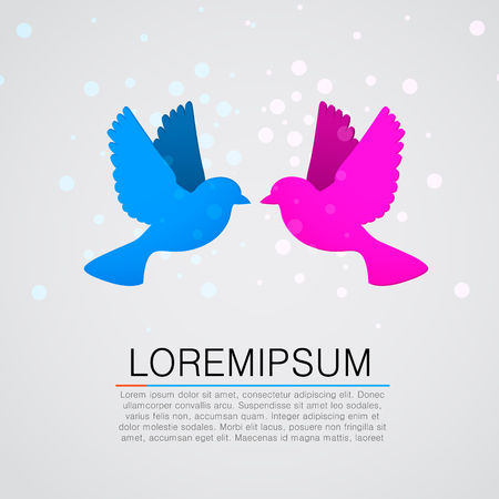 Two flat paper birds kissing. Vector illustrationのイラスト素材
