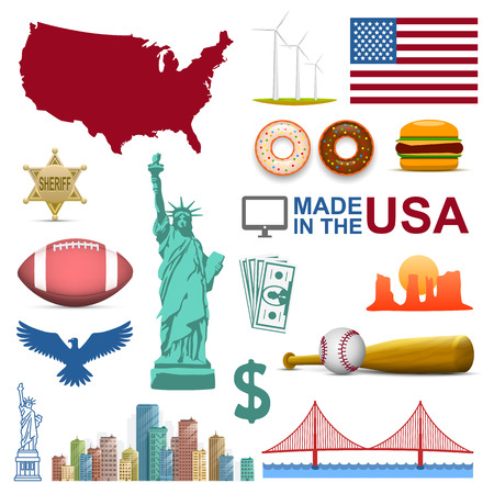 Collection of icons of the United States, America icons set, Usa collection signのイラスト素材