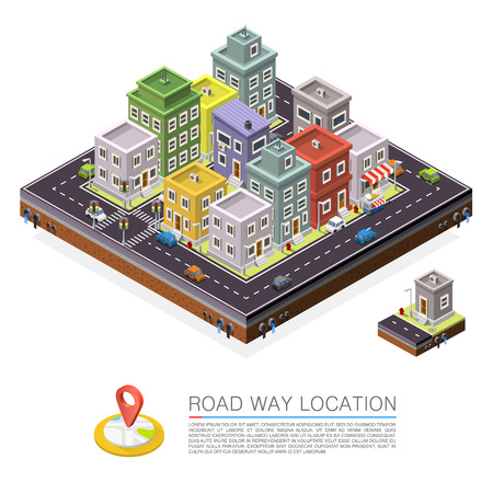 Road in the city Isometric, cityscape locationのイラスト素材