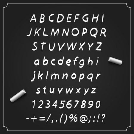 Sketch English font, Board with a set of sketch symbols, Sketch font alphabet and numbers, Vector illustration,のイラスト素材