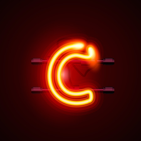 Neon font letter c, art design. Vector illustrationのイラスト素材