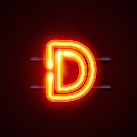 Neon font letter d, art design. Vector illustrationのイラスト素材