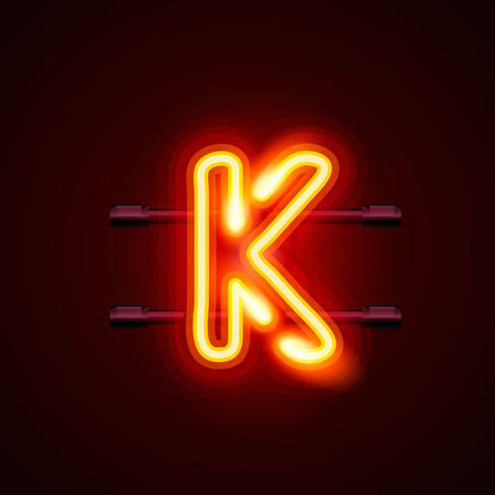 Neon font letter k, art design. Vector illustrationのイラスト素材