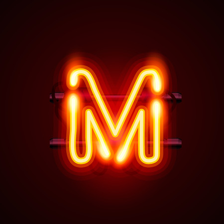 Neon font letter m, art design. Vector illustrationのイラスト素材