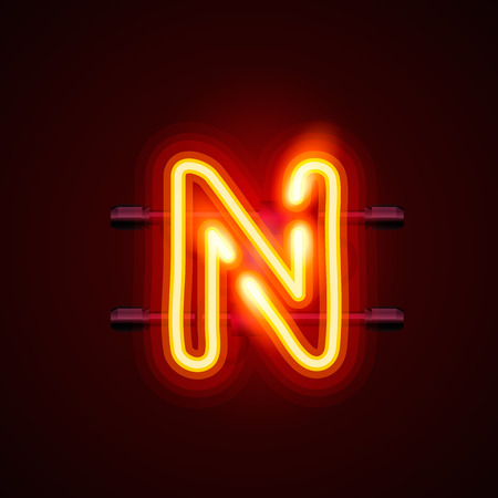 Neon font letter n, art design. Vector illustrationのイラスト素材