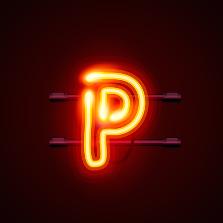 Neon font letter p, art design. Vector illustrationのイラスト素材
