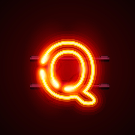 Neon font letter q, art design. Vector illustrationのイラスト素材