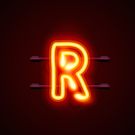 Neon font letter r, art design. Vector illustrationのイラスト素材
