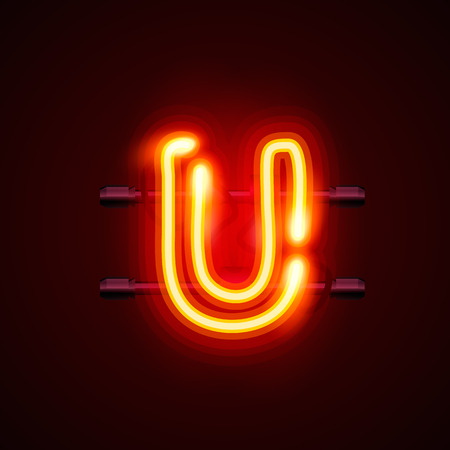 Neon font letter u, art design. Vector illustrationのイラスト素材