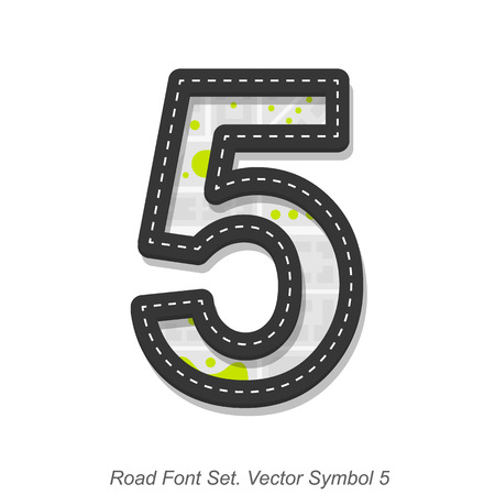 Road font sign, Symbol 5, Object on a white background, Vector illustrationのイラスト素材