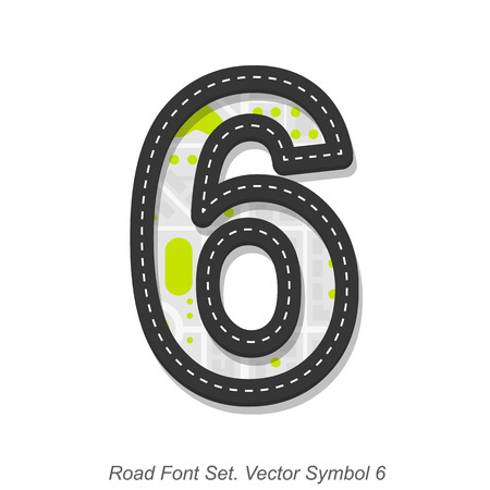 Road font sign, Symbol 6, Object on a white background, Vector illustrationのイラスト素材