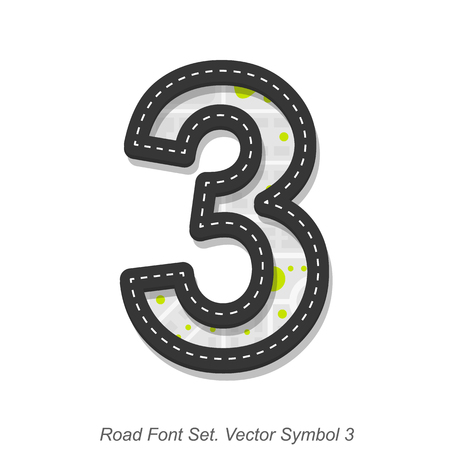 Road font sign, Symbol 3, Object on a white background, Vector illustrationのイラスト素材