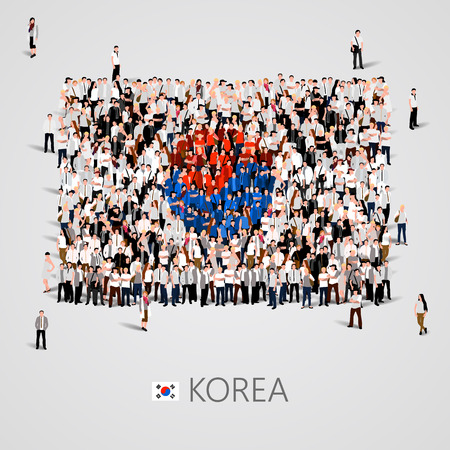 Large group of people in the shape of flag. Korea. Vector illustrationのイラスト素材