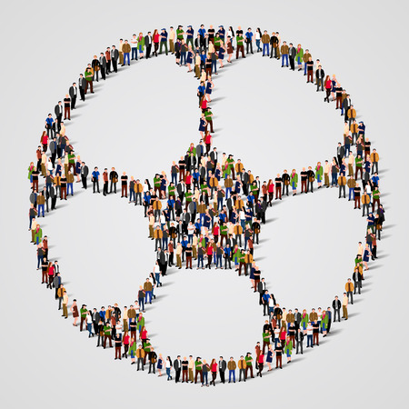 Big people crowd in shape of football ball. Vector illustration.のイラスト素材