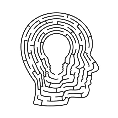 Head idea labyrinth. Head lamp sign, Vector illustrationのイラスト素材