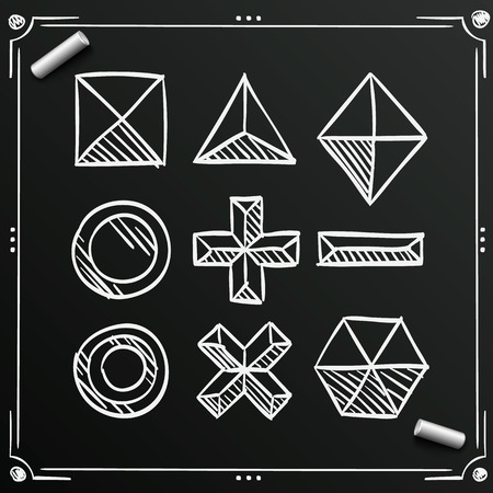Chalkboard polygonal sketch shapes, Sketch figures icon set, Vector illustrationのイラスト素材