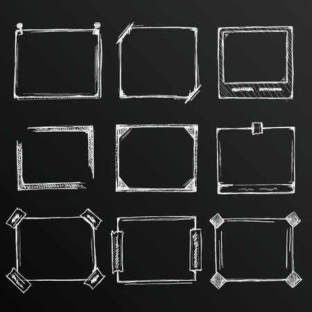 Chalkboard sketch of hand drawn frame set, template design elementのイラスト素材