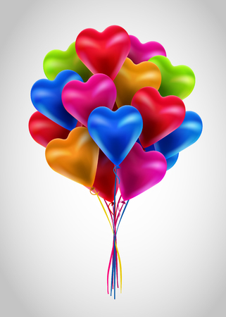 Flying bunch of multicolored balloon hearts. Valentines Dayのイラスト素材