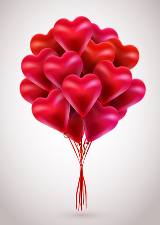 Flying bunch of red balloon hearts. Valentines Dayのイラスト素材