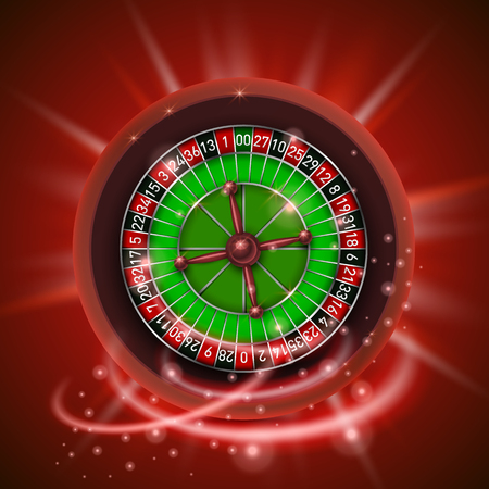 Realistic casino gambling roulette wheel, isolated on red background.のイラスト素材