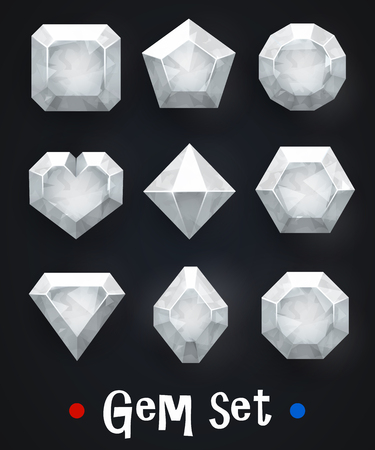 Set of realistic white gems of various shapes.のイラスト素材