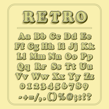 Retro font on light yellow background. The alphabet contains lettersのイラスト素材