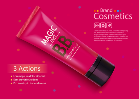 Luxury skin toner, bb cream or peeling scrub contained in tube, pink background. Cosmetic and organic makeup concept.のイラスト素材
