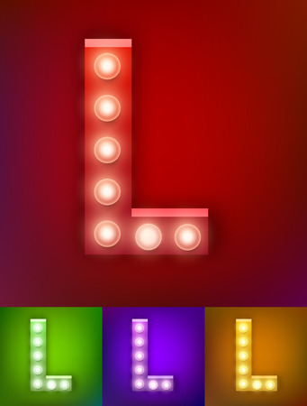 Vector illustration of realistic old lamp alphabet for light board. Vintage vegas show typography. Letter Lのイラスト素材