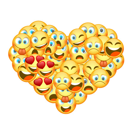 A set of emoticons shaped as heart. Vector illustrationのイラスト素材
