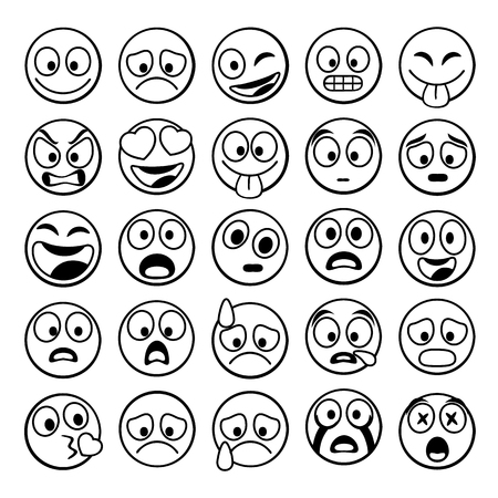 Sketch black sing Set of Emoji. Vector illustrationのイラスト素材
