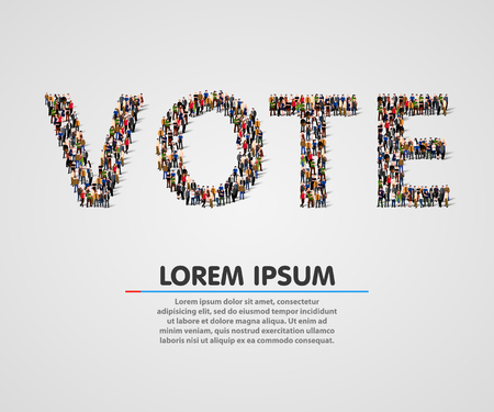 Large group of people in the vote word shape. USA. Vote, presidential elections concept.のイラスト素材