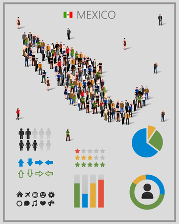 Large group of people in form of Mexico map with infographics elements.のイラスト素材
