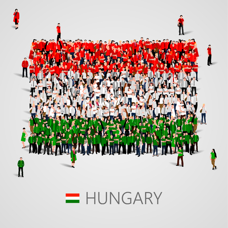 Large group of people in the shape of Hungary flag.のイラスト素材