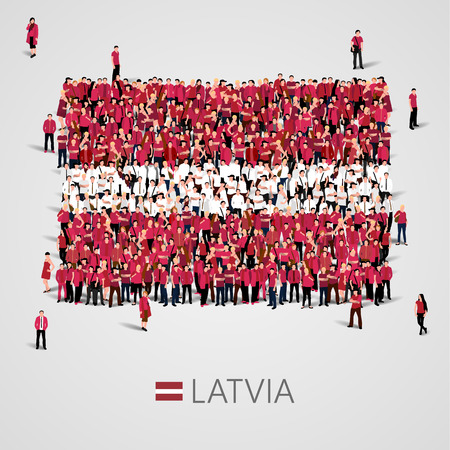 Large group of people in the shape of Latvian flag. Republic of Latvia.のイラスト素材