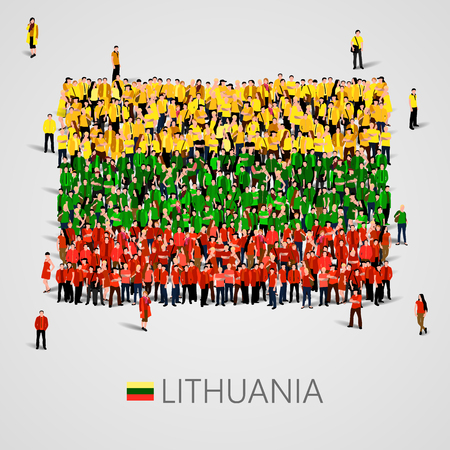 Large group of people in the shape of Latvian flag. Republic of Lithuania.のイラスト素材