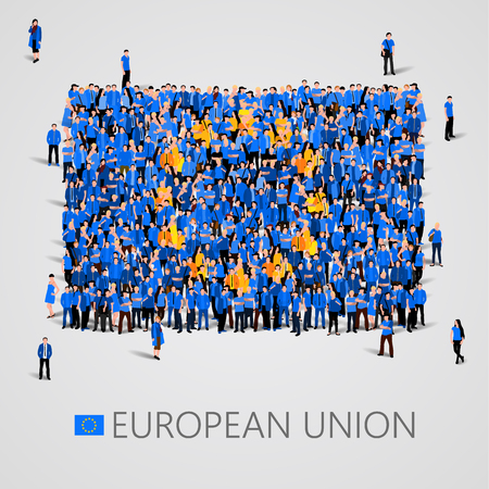 Large group of people in the shape of European union flag. Europe.