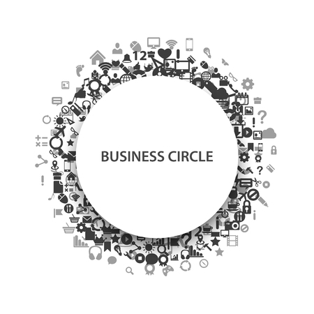 A set of black and white icons set shaped as a circle with a title Business circle. Vector illustrationのイラスト素材