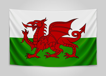 Hanging flag of Wales. Wales. National flag concept.のイラスト素材