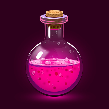 Chemistry glass bottle filled with a pink liquid potion. Love potion.のイラスト素材