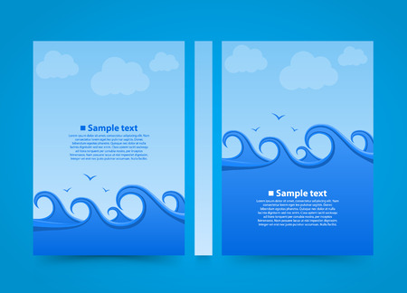 Flyer Sea wave banner book. Summer beach A4 size paper, Template design element, Vector backgroundのイラスト素材