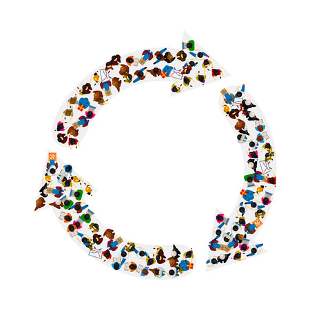 A group of people in a shape of arrows circulation, isolated on white background. Vector illustrationのイラスト素材