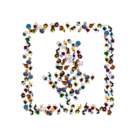 A group of people shaped as download icon, isolated on white background. Vector illustrationのイラスト素材