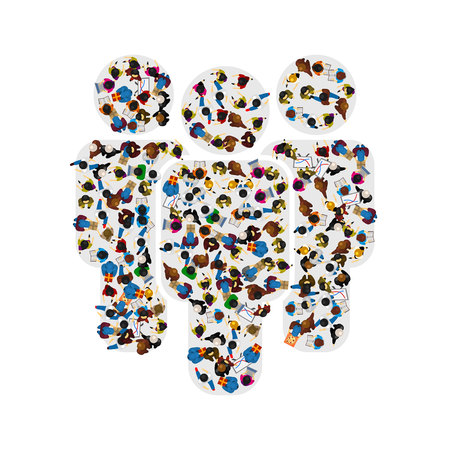 A group of people in a shape of three human figures on white background. Vector illustrationのイラスト素材