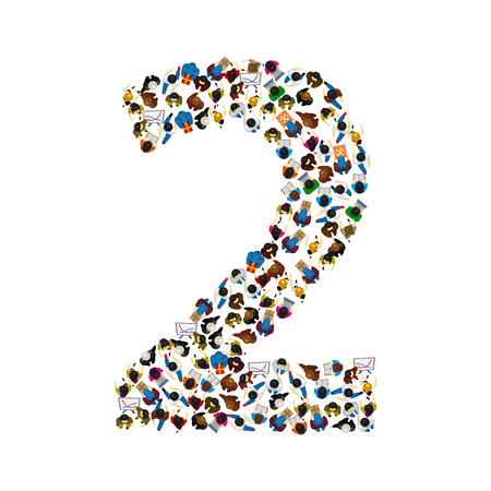 Large group of people in number 2 two form. People font. Vector illustrationのイラスト素材