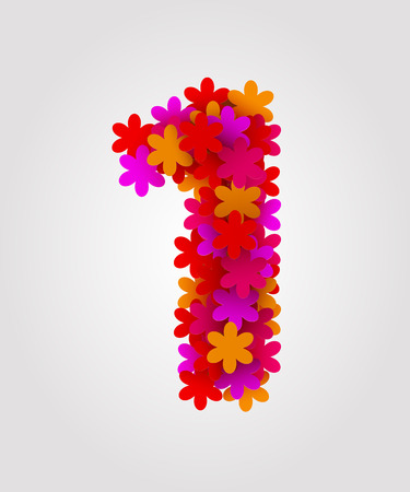 Floral numbers. Colorful flowers. Number 1のイラスト素材
