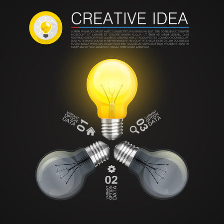 Creative idea, Idea lamp, Light Black background, Vector infographic illustrationのイラスト素材
