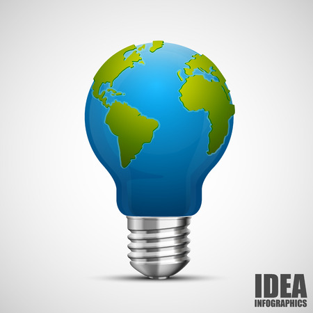 Creative idea earth, Lamp earth sign, Green energy. Vector illustrationのイラスト素材