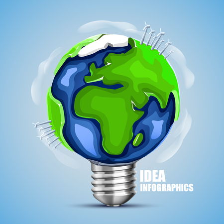 Creative idea earth, Lamp earth sign, Green energy. Vector illustrationのイラスト素材