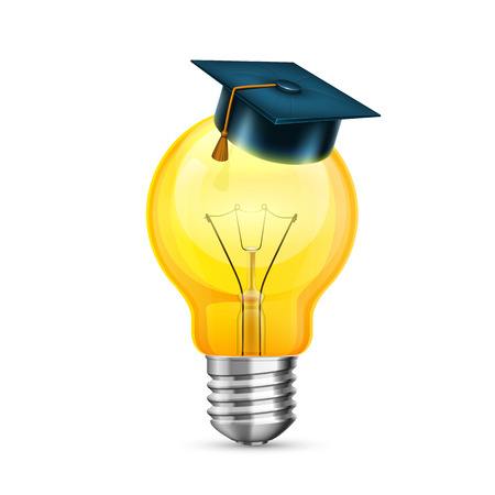 Master cap on the bulb. Creative idea. Object on a white background. Vector illustrationのイラスト素材